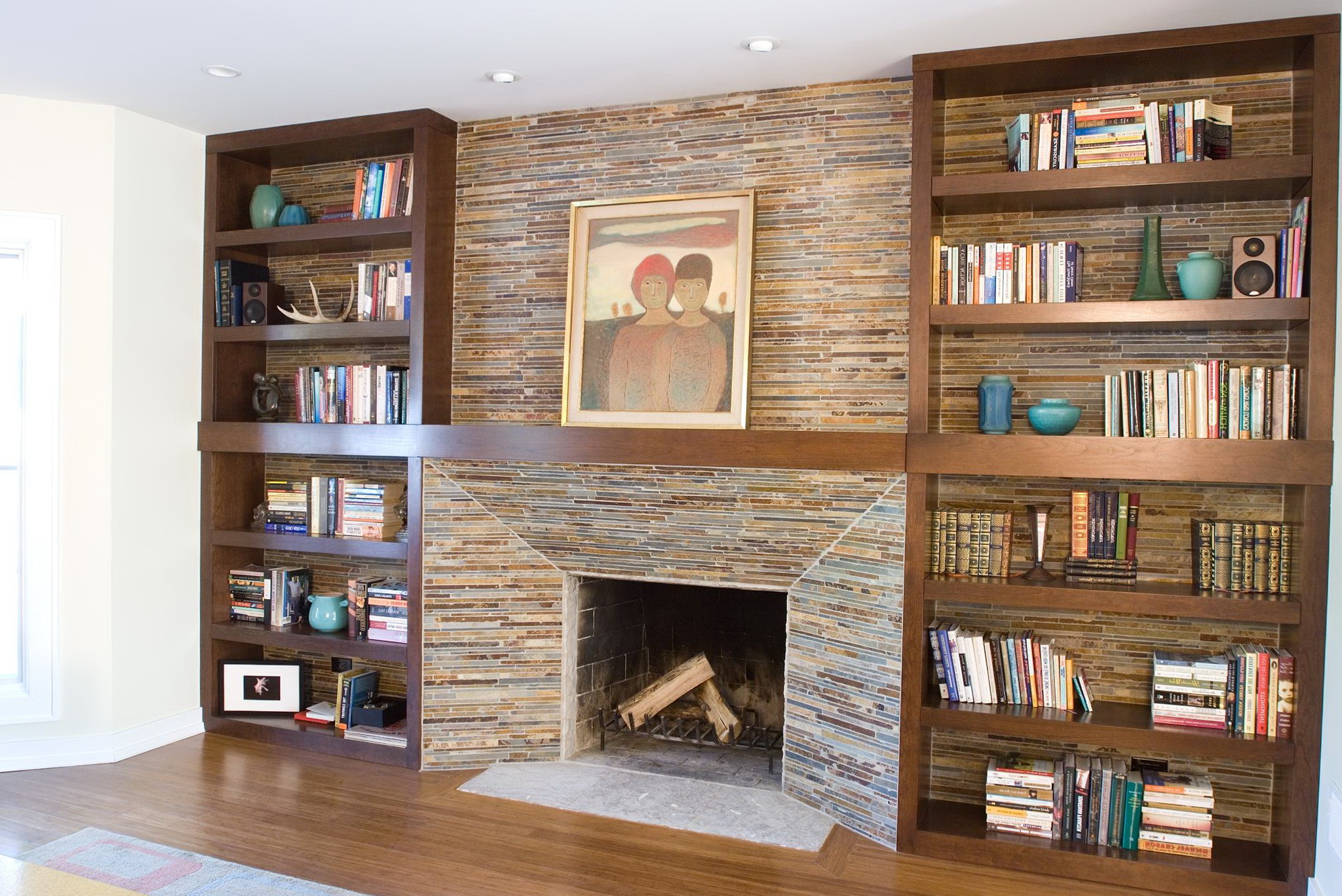 Living Room With Bookcases Fireplace Tv Ideas